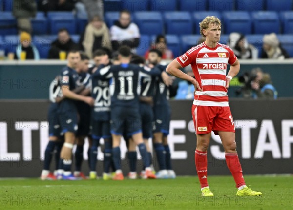 Goal celebration TSG 1899 Hoffenheim, Leopold Querfeld 1. FC Union Berlin FCU (14) disappointed,