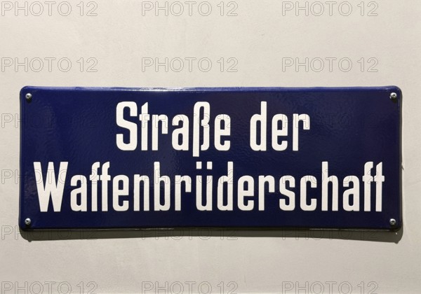 Straße der Waffenbrüderschaft, historic street sign from Halle an der Saale in GDR times, today an