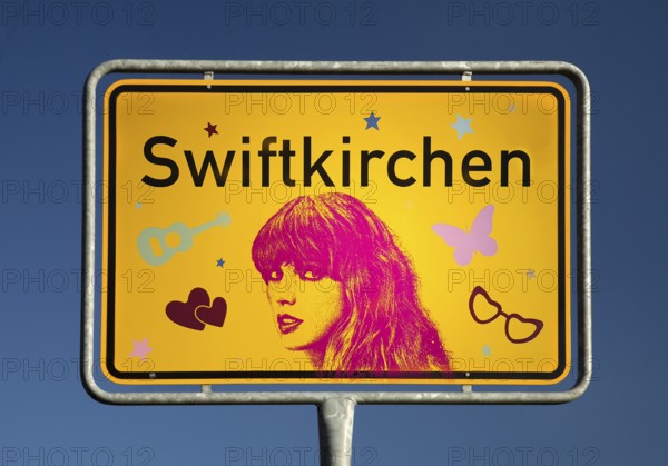 Ortschild Swiftkirchen, temporary nickname for the city of Gelsenkirchen at Taylor Swift's concerts