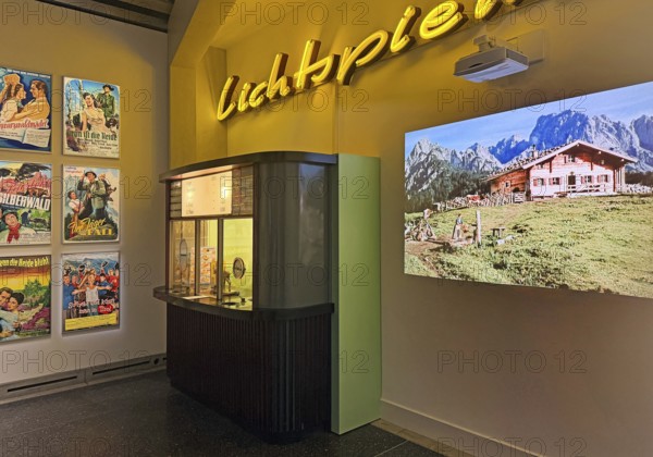 Cinema from the 1950s as a presentation with movie posters, box offices and original films, House