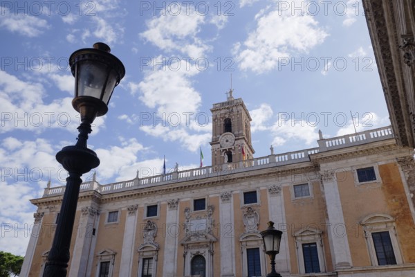 Senatorial Palace (Palazzo Senatorio) and lanterns in the foreground, Piazza del Campidoglio on the