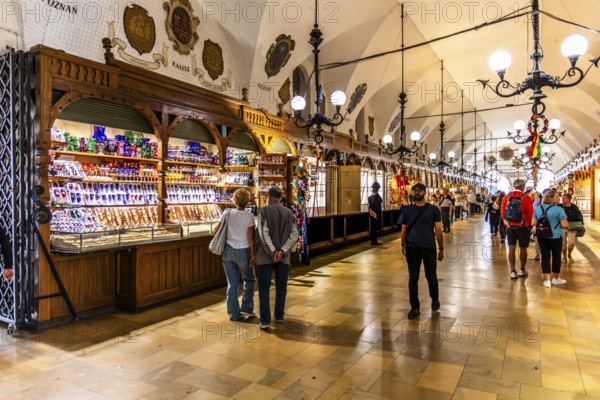 Rynek with Cloth Hall, interior shops, from 13th century, Main Market Square, landmark of the city,