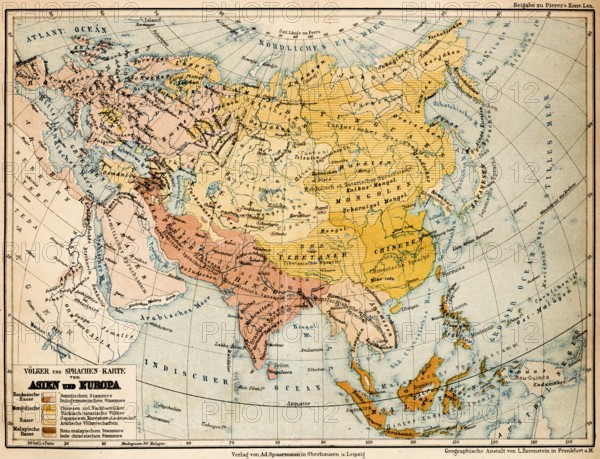 Color topographic map of the peoples and languages of Europe and Asia, scale 1, 40000000,