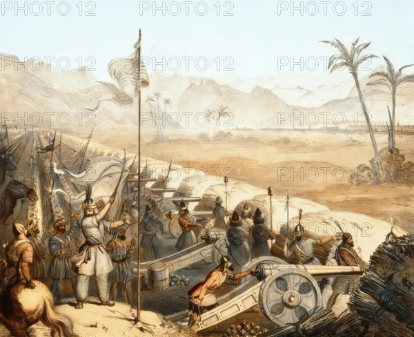 The defensive wall with field artillery cannons of the Sikh Empire, Battle of Ferozeshah, First