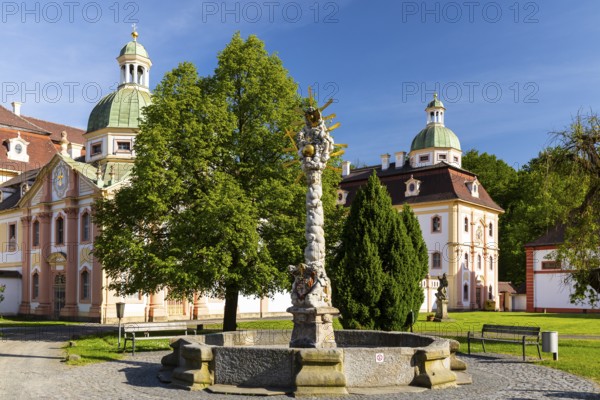 Trinity Column of the Trinity Fountain, St. Marienthal Abbey on the Neisse, Ostritz, Saxony,
