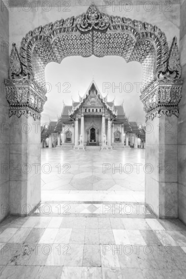 Marble temple, made of Carrara marble, Wat Benchamabopit, back of Ubosot, temple in the Dusit