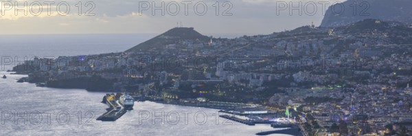 Dusk, Atlantic Ocean, harbour with cruise ships, Funchal, Madeira, Portugal