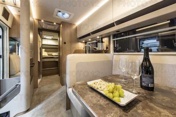 Luxury motorhome from the Morelo brand. Luxury camper interior. Caravan — Motor — Tourism trade