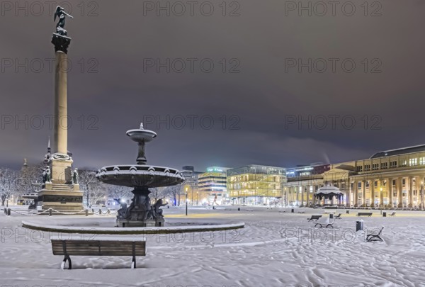 Winter in Stuttgart. It snowed overnight and the city is wintry white early in the morning. Palace