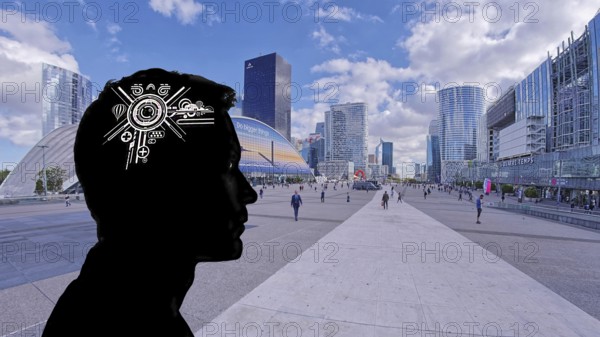 Symbol, future, building, designing, future, architect, engineer, technician, cyber robot, young
