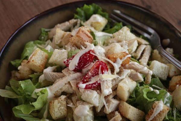 Classic Caesar salad, close-up, natural light, selective focus, horizontal