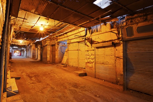 Illuminated bazaar at dawn, Esna, Egypt