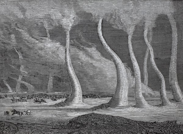 Sandhosen or windhosen, small trombone, air vortex with vertical axis, in the American steppe,