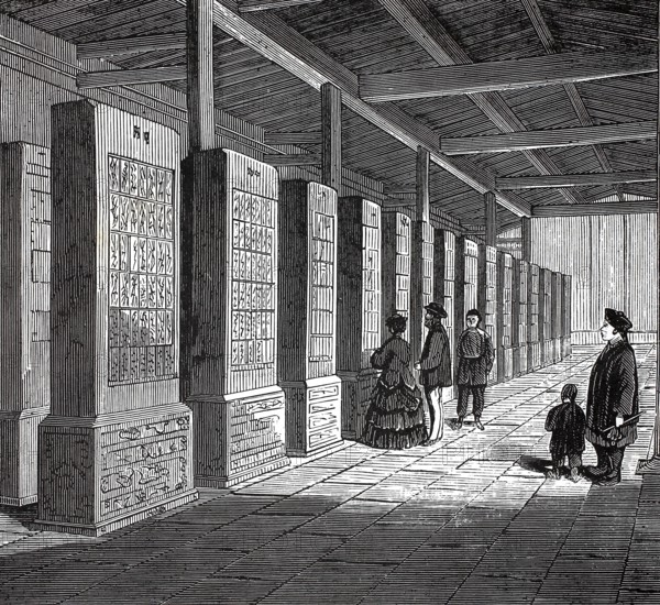 Public library in China, 1880, authentic, digitally restored reproduction from a 19th century