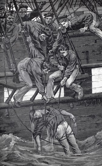 Alive or dead, the sailors pull a castaway out of the water, authentic, digitally restored