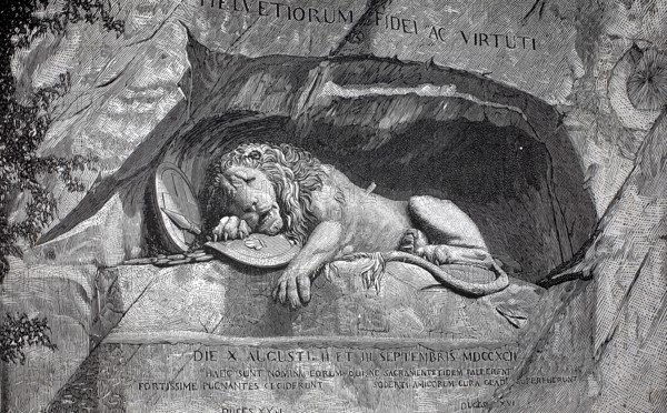 The Dying Lion of Thorwaldsen is the famous Lucerne Lion Monument, a sculpture carved into a rock