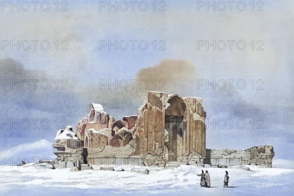 Ruin of a mosque near Tabriz, Iran, authentic, digitally restored reproduction from a 19th century