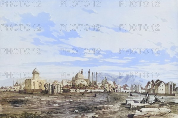 The historical cemetery in Isfahan, Persia, Iran, Takht-e-Foulad, authentic, digitally restored