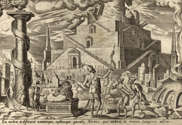 From The Disasters of The Jewish People: The Tower of Babel, illustration, reproduction from a