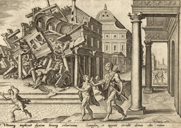 From The Disasters of The Jewish People: After his capture and blinding by the Philistines, the