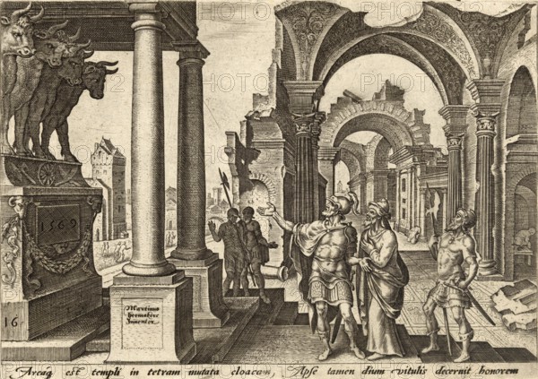 From The Disasters of The Jewish People: Jehu, King of Israel, venerates the golden calves built by