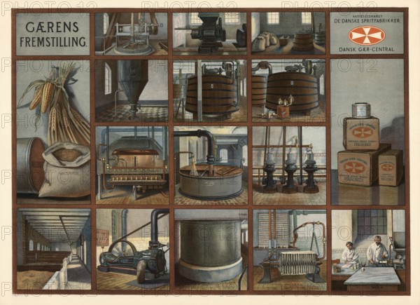 Production of yeast by fermentation of yeast mushrooms, 1890, Denmark, illustration, reproduction