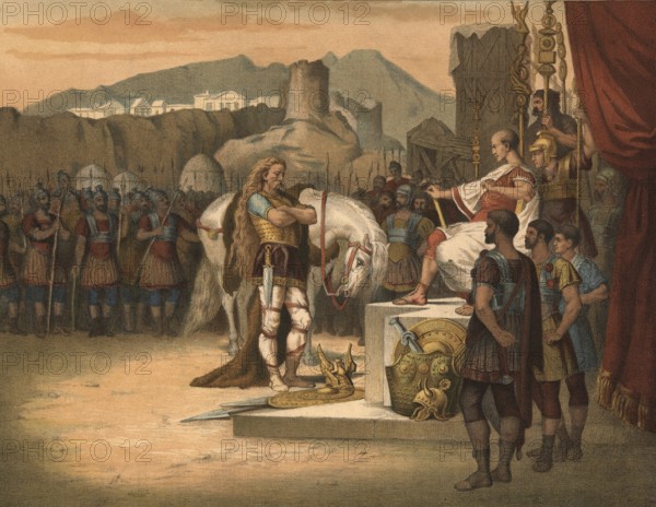 Vercingetorix, the leader of the Arverni, surrendered to Julius Caesar in autumn 52 BC after the