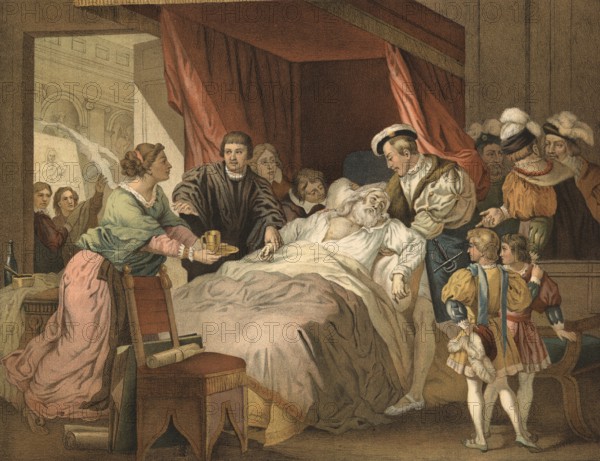 The idea that King Francis I held his dying friend Leonardo da Vinci in his arms is a famous legend