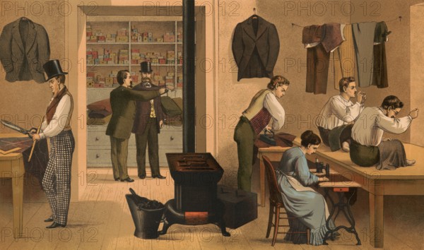 Traditional craft, tailor, workshop with several employees, custom tailoring, around 1920,