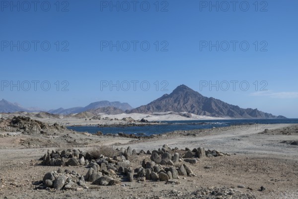 Ancient graves, tombstones, on the coast, Oman