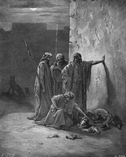 The comrades of Jehus find Jezebel's remains, her skull, feet and hands, Bible, Old Testament,