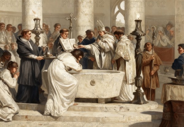 Baptism of Clovis by Saint Remigius, cathedral of Reims, 496, Clovis, Chlodovechus, Chlodwig I,