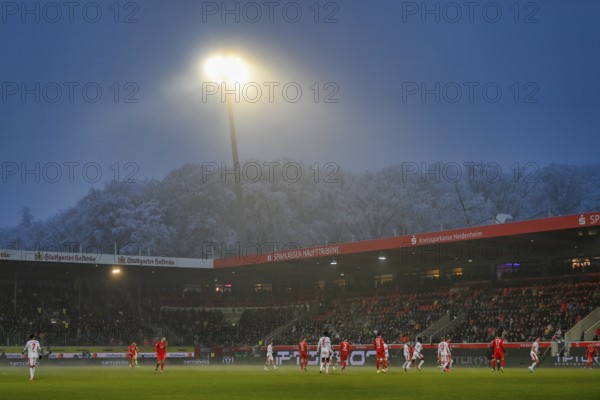 Total, overshift, floodlit game, wintry, soccer Bundesliga, Voith-Arena, Heidenheim,