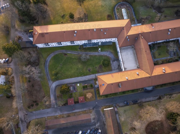Building complex with red roof and green spaces, visible from aerial view, Rehab Clinic, Schömberg,