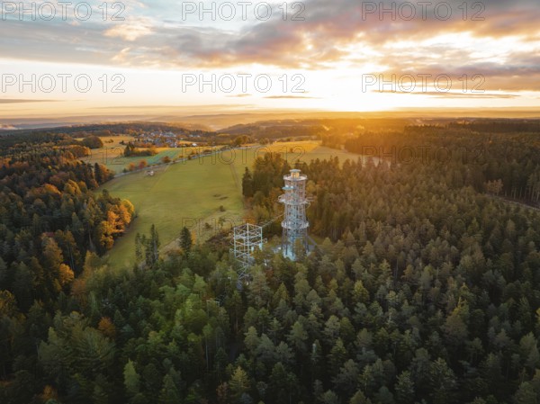 Observation tower in the middle of a forest with wide views of fields, Himmelsglück observation