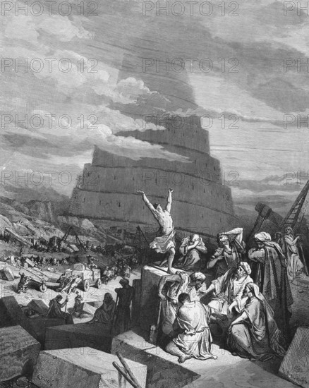 First book of Moses, chapter 11, verse 4, Tower of Babel, the tip should reach into heaven, Bible,