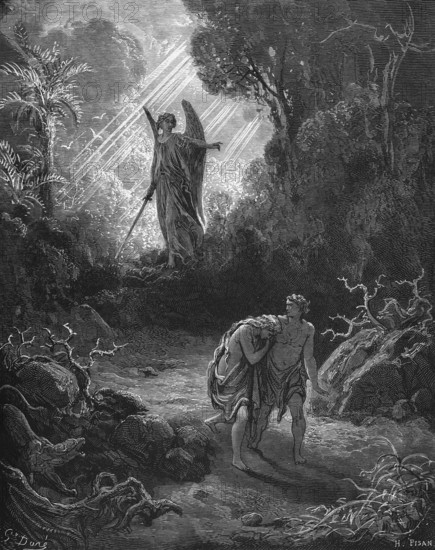 First Book of Moses, Chapter 3, Verse 24, Expulsion from Paradise, Bible, Adam and Eve, Kerubim and