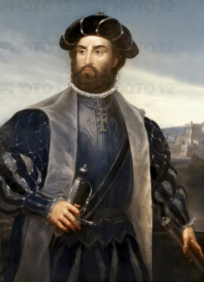 Vasco da Gama, c. 1460s – 1524, Portuguese explorer, digitally edited according to a painting by