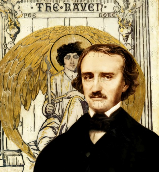Portrait of Edgar Allan Poe, The Raven, Cover art by Gustave Doré, 1884, digitally edited
