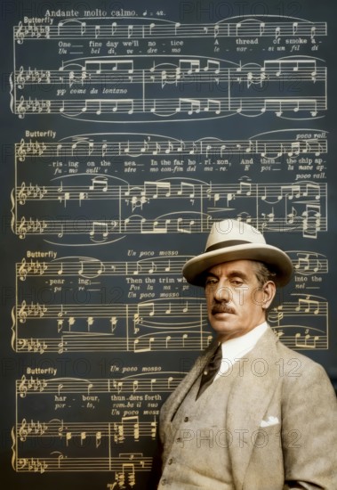 Giacomo Puccini, 1858 –1924, Italian composer, digitally edited according to a photograph by