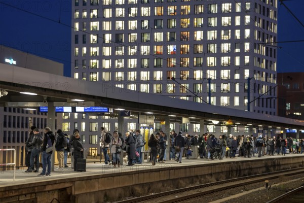 Passengers on the platform, Cologne-Messe/Deutz station, 2nd largest train station in Cologne,