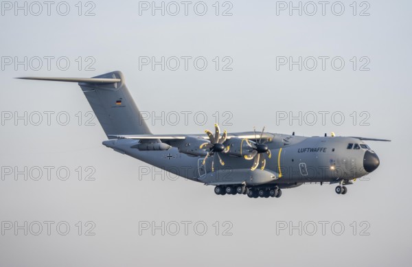 Airbus A400 transport aircraft of the German Air Force, landing at Cologne/Bonn airport, CGN,