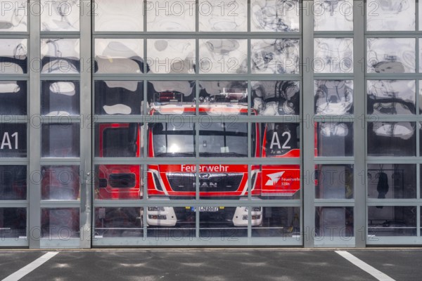 Fire department, fire station, modern guard, silver façade, glass gates, emergency vehicle, fire