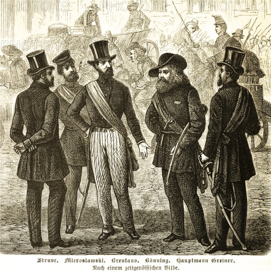 Struve, Mieroslowski, Brentano, Bönning, Captain Greiner, (from left to right) revolutionary years