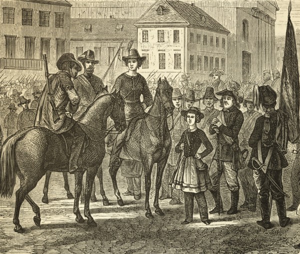 Arrival of the leader of the Baden Uprising in Karlsruhe, Gustav Struwe proclaims the German