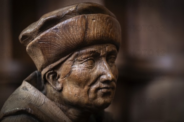 Head of a man with cap, oak choir stalls for the monks, 1493 by Jörg Syrlin the Younger, also