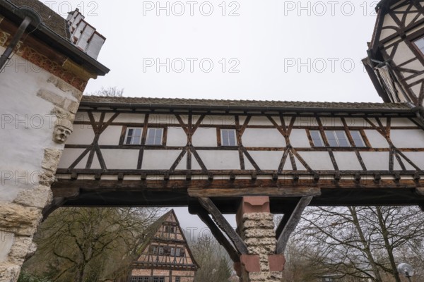 Fachwerk, Verbindungsgang, Protestant Seminary, Blaubeuren, Swabian Jura, Baden-Württemberg,