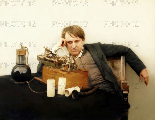 Thomas Edison at his Laboratory on 16 June 1888, the morning after spending 48 hours perfecting