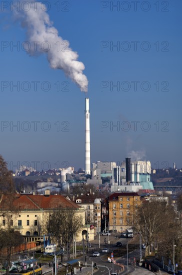 View of EnBW power plant and waste incineration plant Stuttgart-Münster, combined heat and power