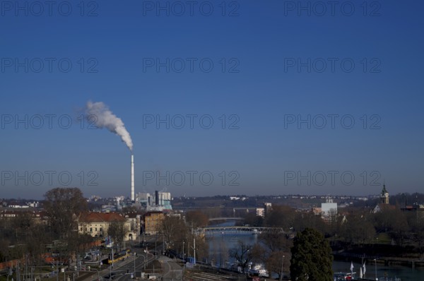 View of EnBW power plant and waste incineration plant Stuttgart-Münster, combined heat and power